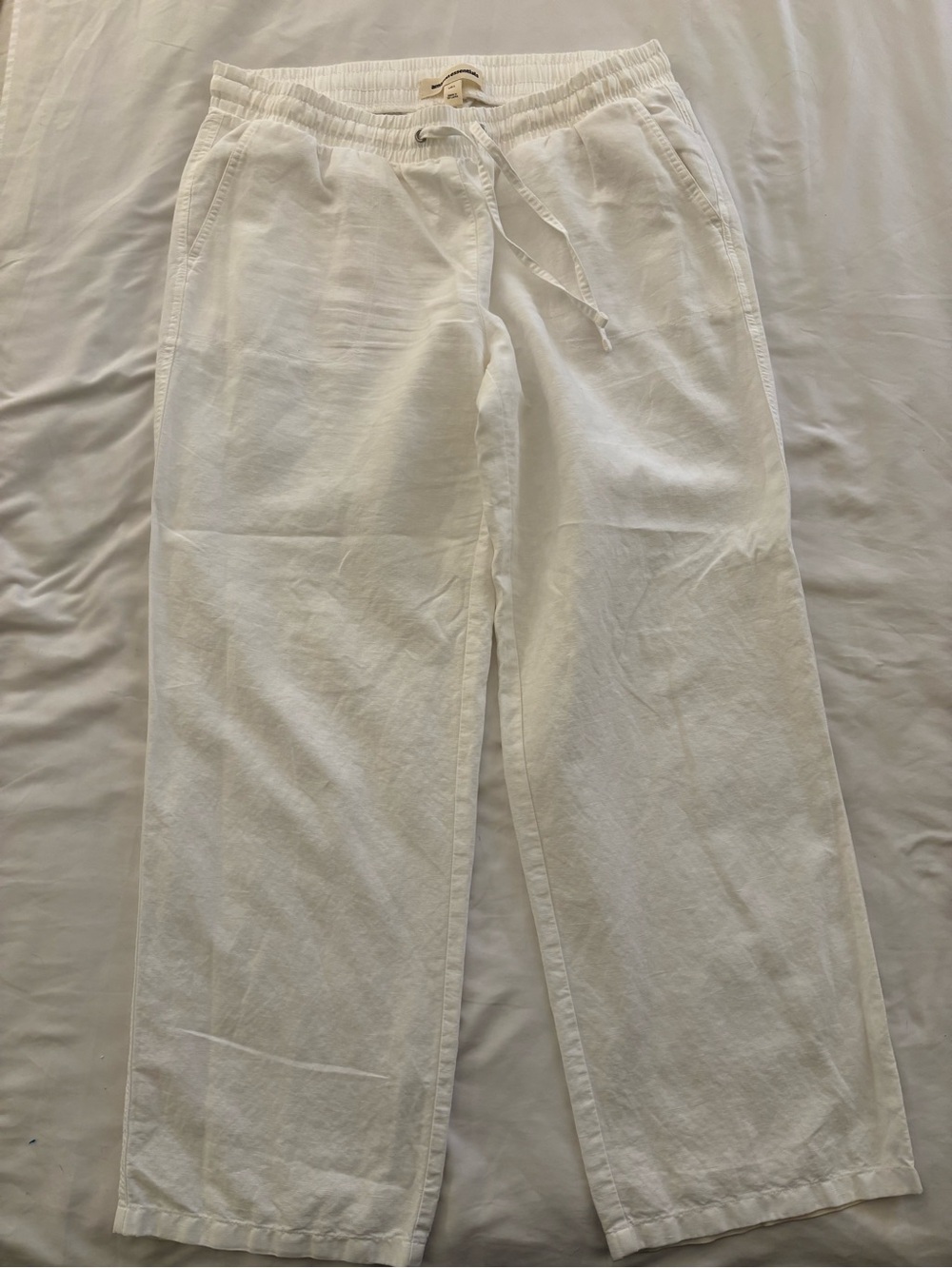 Women’s White Linen Blend Wide Leg Pull-On Pants Size L